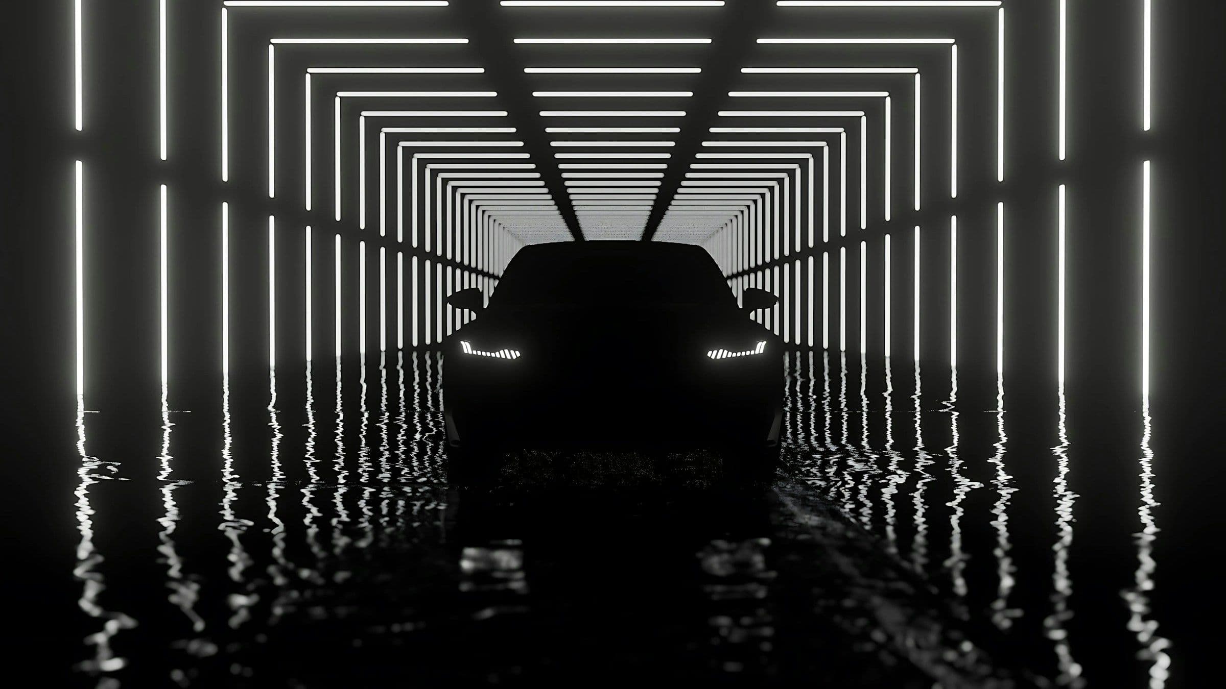 Donkere auto in een verlichte detailingstudio